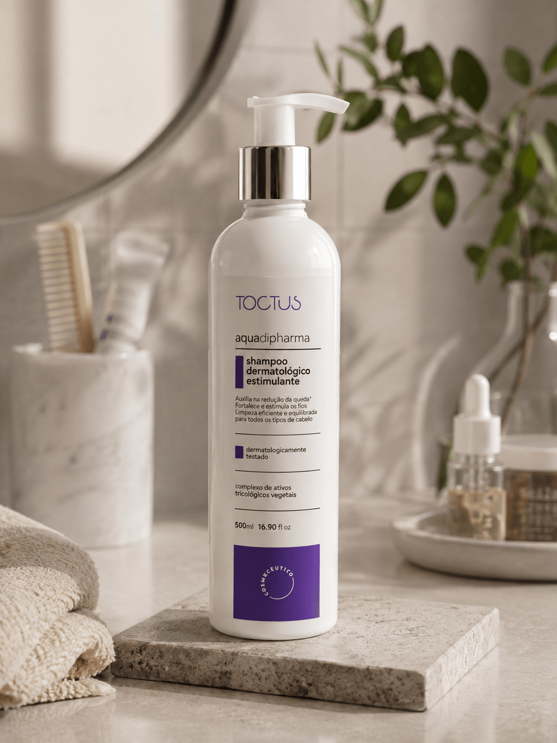 Shampoo Dermatológico Estimulante, produto TOCTUS da linha Aquadipharma